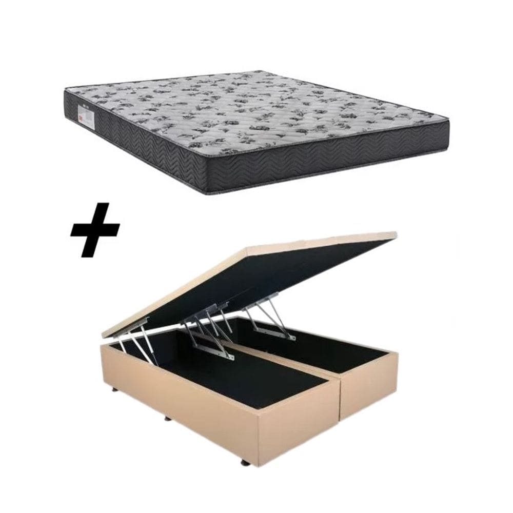 Cama Box Baú Queen Bipartido Bege Colchão ISO 100 D33 - Ortobom