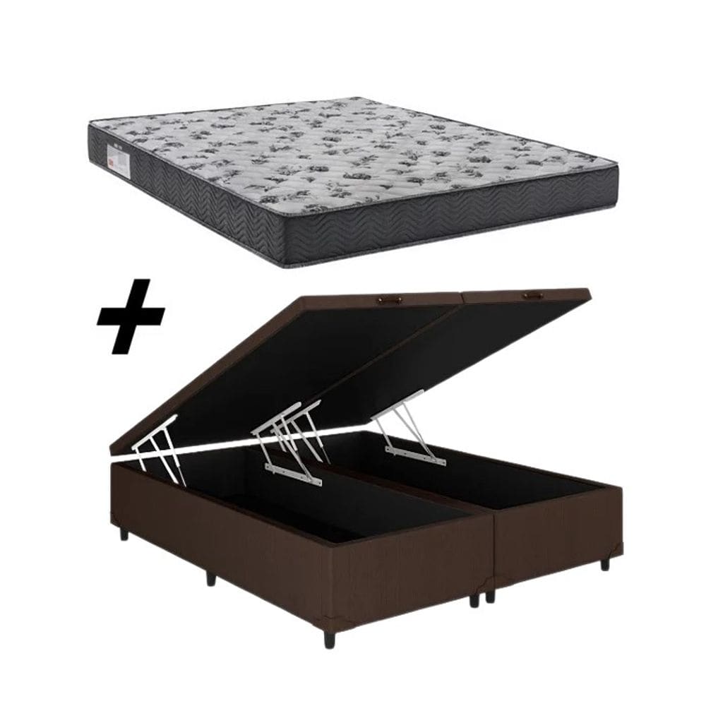 Cama Box Baú Queen Bipartido Marrom Colchão ISO 100 D33 - Ortobom
