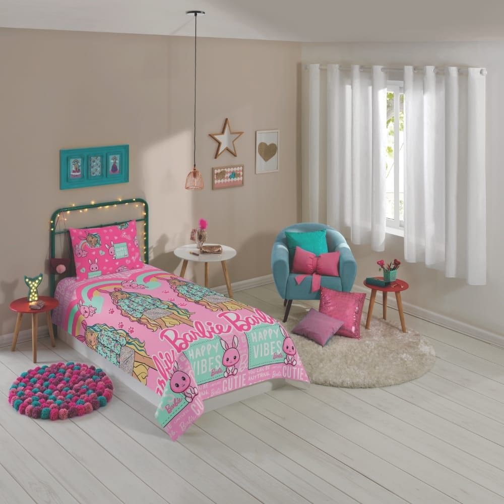 Jogo de Lençol Personagens Barbie Solteiro Lepper 2 Peças Microfibra Rosa