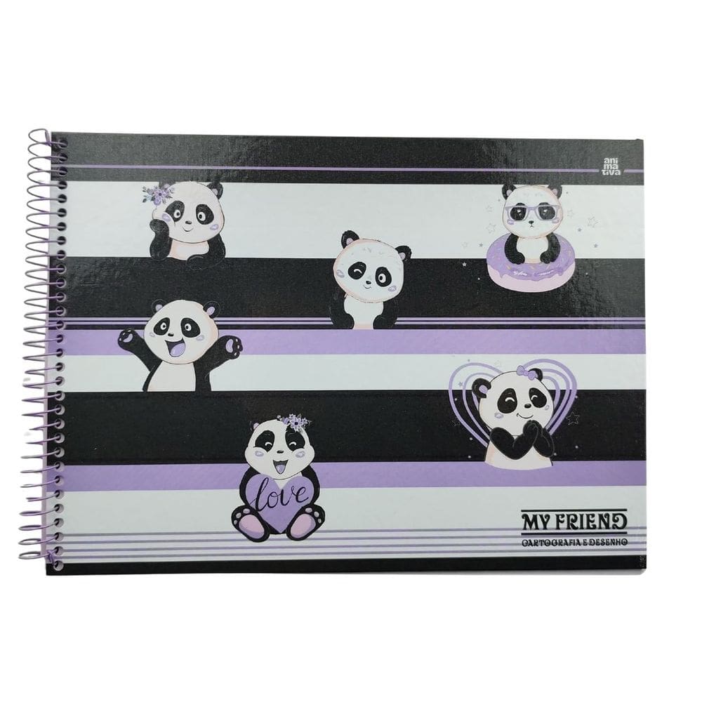 Caderno Espiral Cartografia e Desenho Capa Dura Ursinho Panda My Friend 60 Folhas Animativa