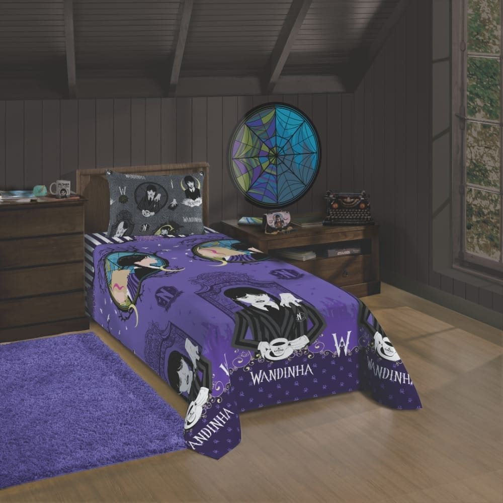 Jogo de Lençol Personagens Wandinha Solteiro Lepper 2 Peças Microfibra Roxo