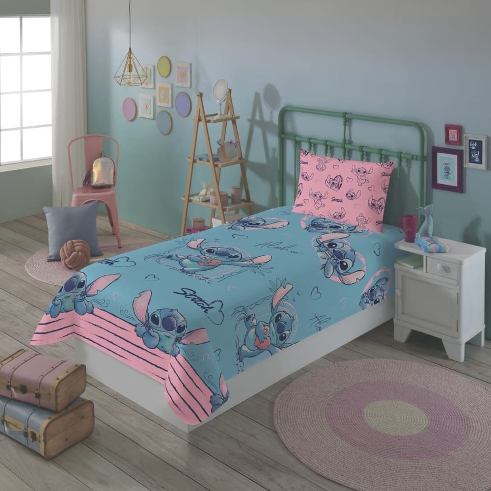 Jogo de Lençol Personagens Stitch Solteiro Lepper 2 Peças Microfibra Lilás