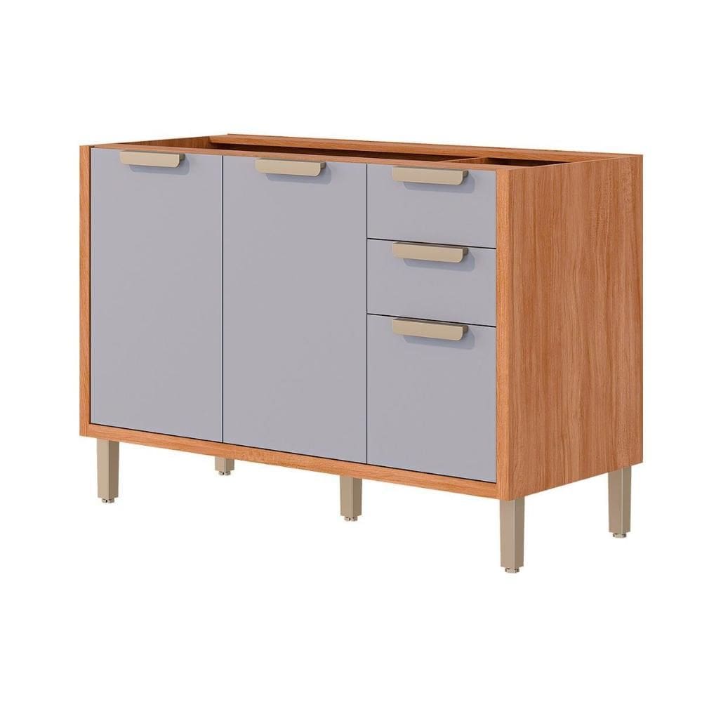 Gabinete de Cozinha Modulado Balcão s/ Tampo Eloise c/ 2 Portas e 3 Gavetas 120cm Cinamomo/Platina - MGM