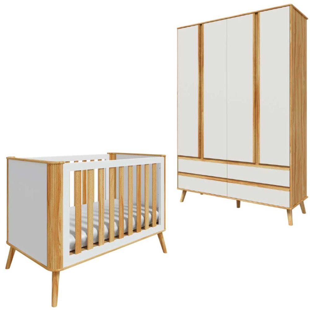 Kit Berço Com Guarda Roupa Theo Quarto De Bebê MDF Peroba