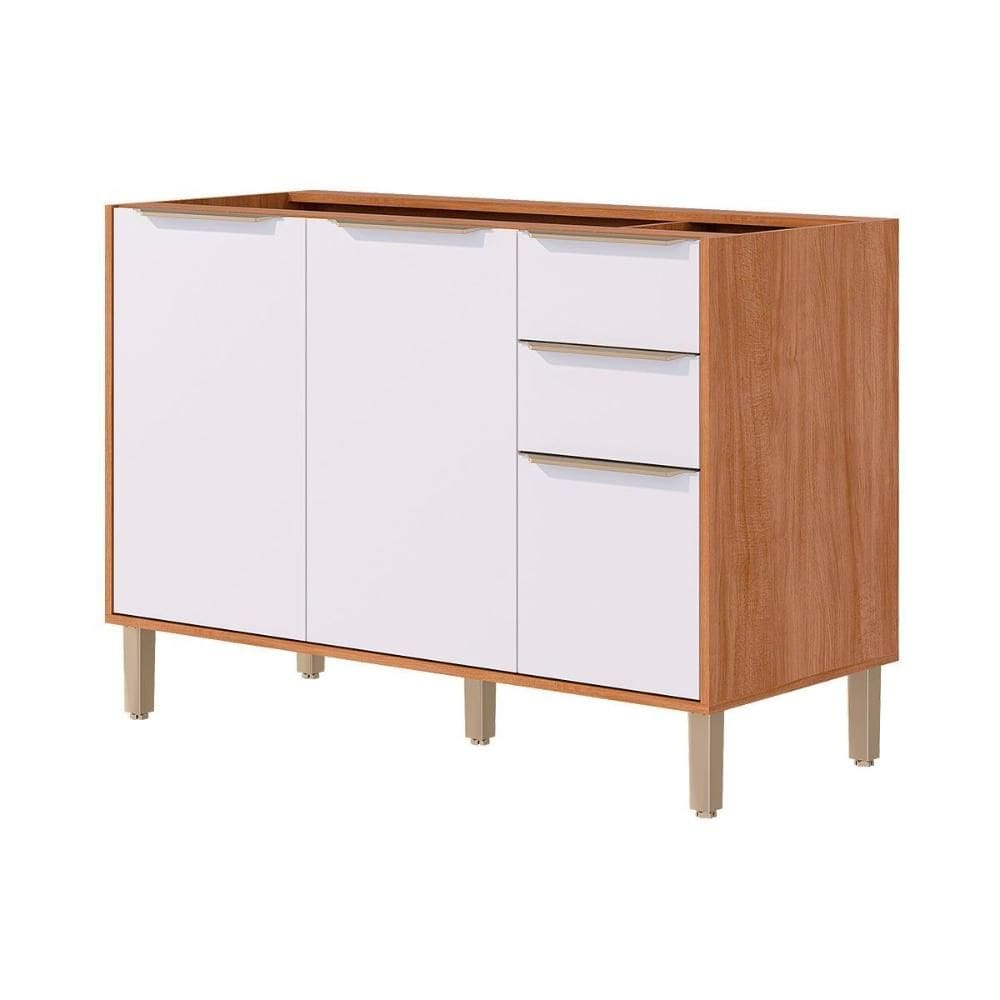 Gabinete de Cozinha Modulado Balcão Esplêndida c/ 3 Portas e 2 Gavetas s/Tampo 120cm Cinamomo/Branco - MGM