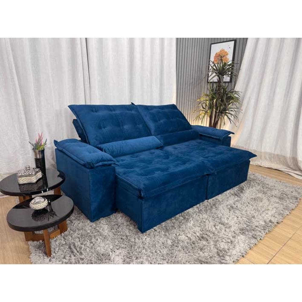 Sofá Retrátil Reclinável 2,00 m Azul 506 Tijuca Plus