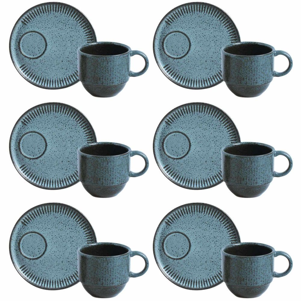 Conjunto de 6 Xícaras de Chá com Pires Stoneware Linhas Night Sky 230ml - Porto Brasil