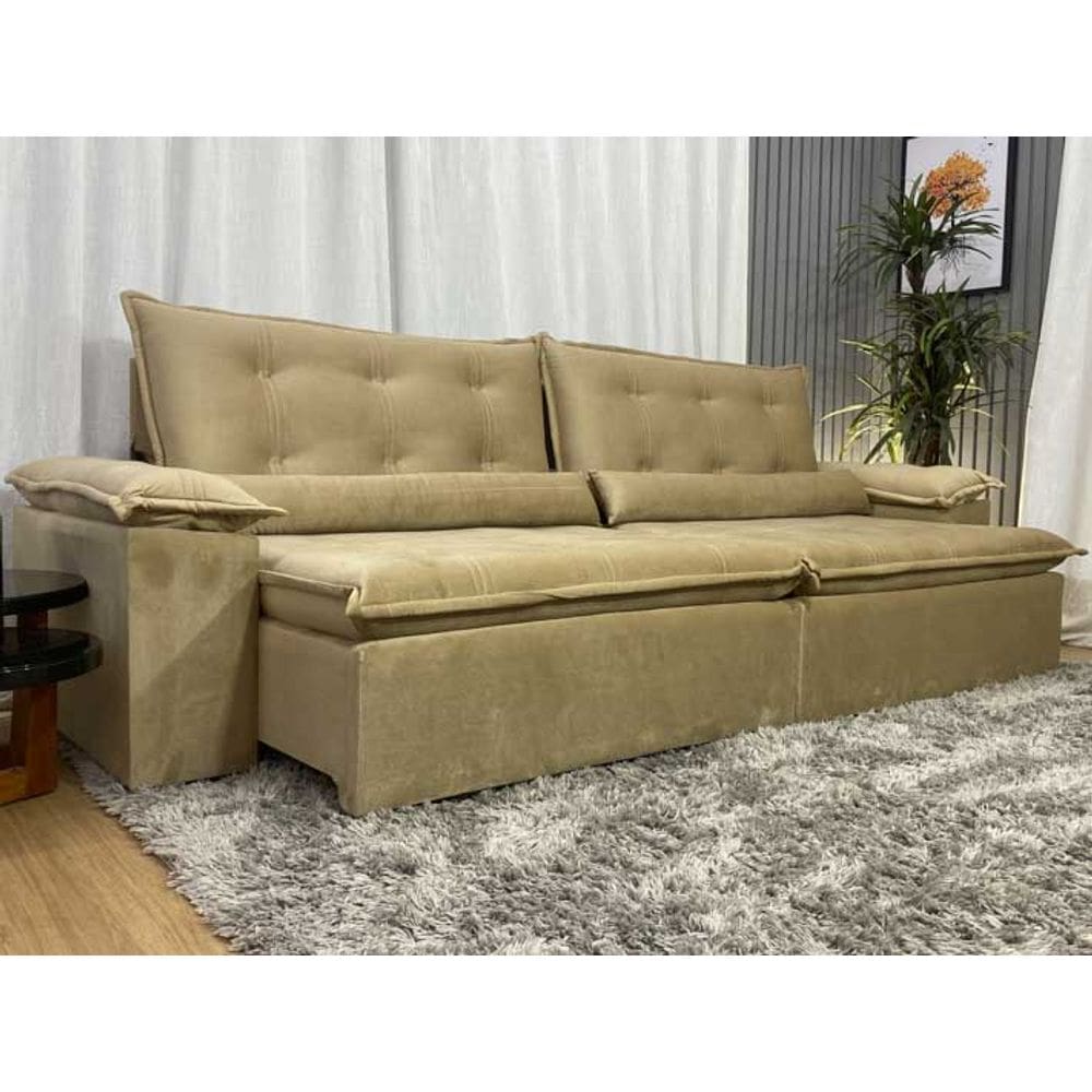 Sofá Retrátil Reclinável 2,00 m Bege 511 Tijuca Plus