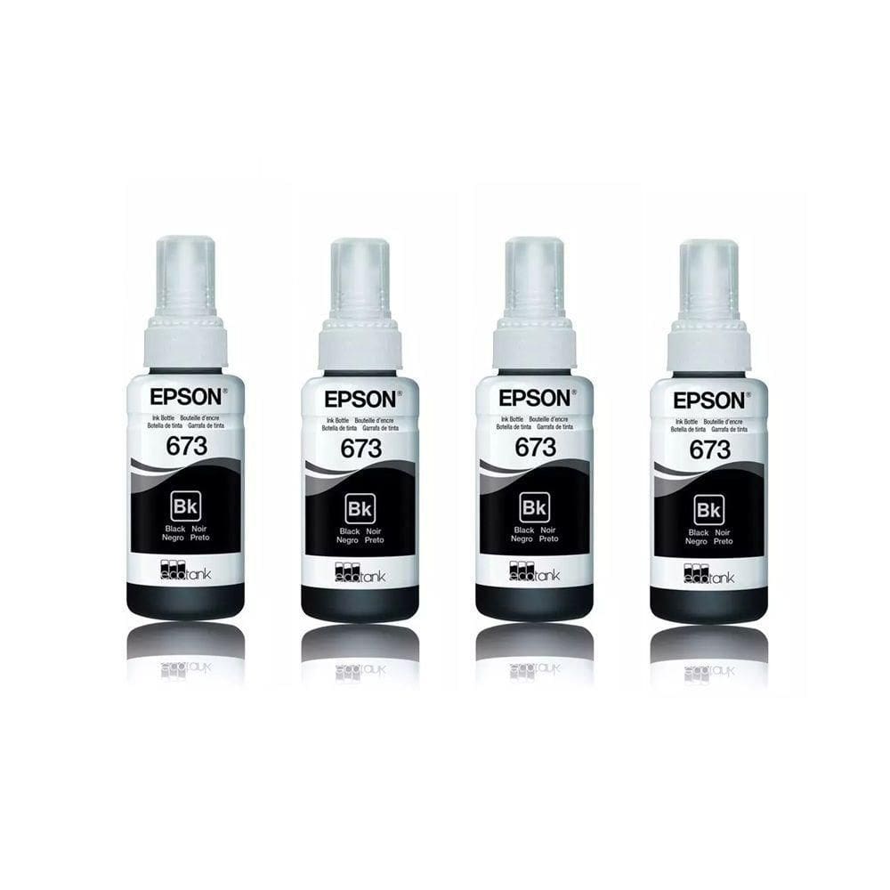 Kit Tintas Epson 673 T673 T673120 4 Pretos autêntico L800 L810 L1800 L805 L850 70ml