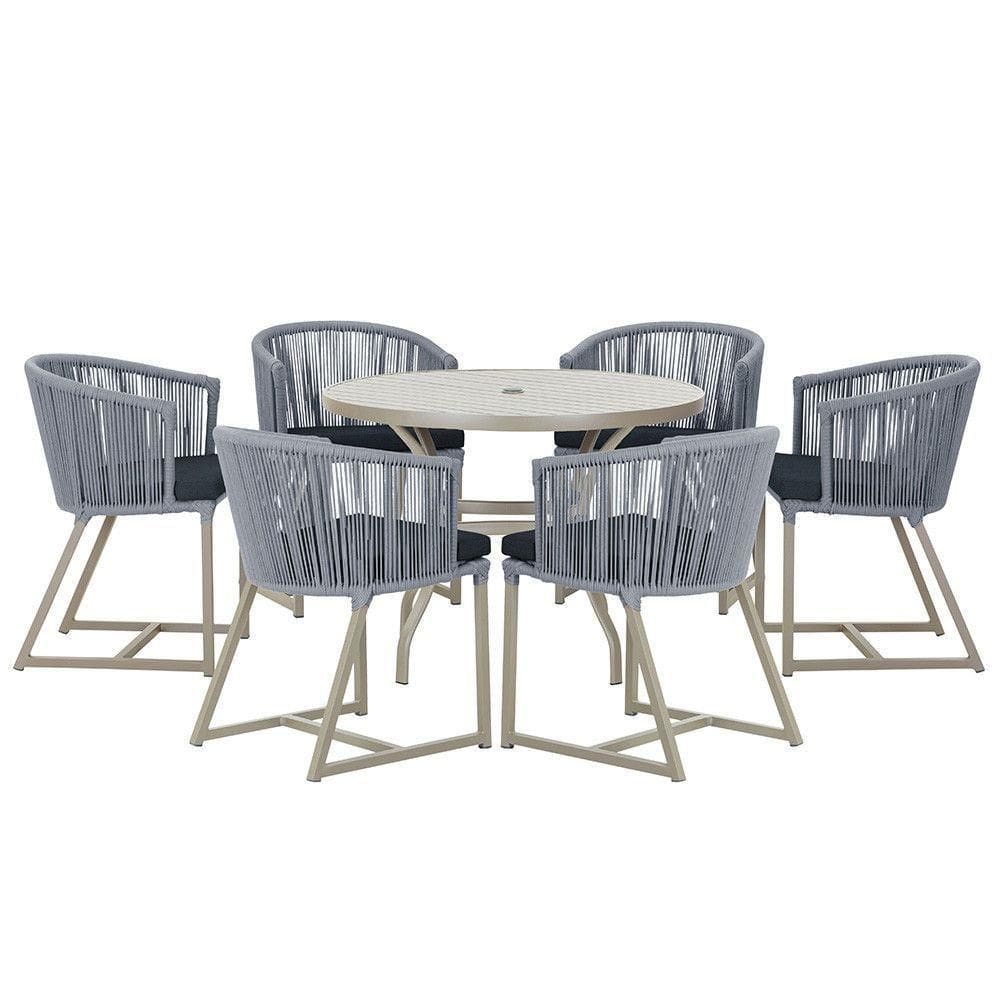 Mesa e 6 Cadeiras De Jantar Noronha Fendi e12 Trama autêntico Prata
