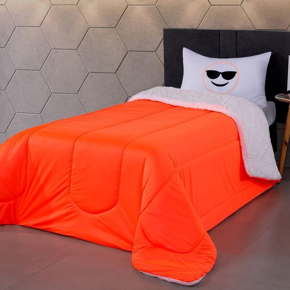 Coberdrom Edredom Solteiro Fluorescente Porta Bordado - Laranja