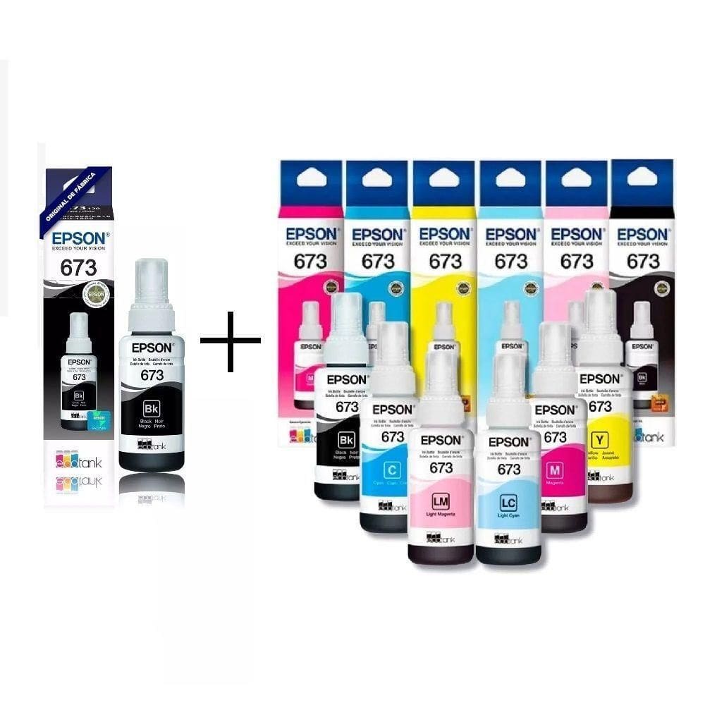 Kit Epson 673 T673 - 7 Refil De Tinta autêntico (2 Pretos E 1 Cada Cor) 70ml