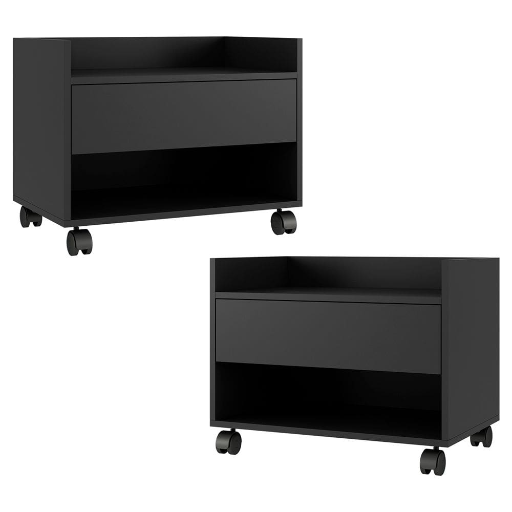 Kit 02 Gabinetes Armário Banheiro Multiuso Ivy 60cm 100% MDF BP com 01 Gaveta Preto - Abmaza