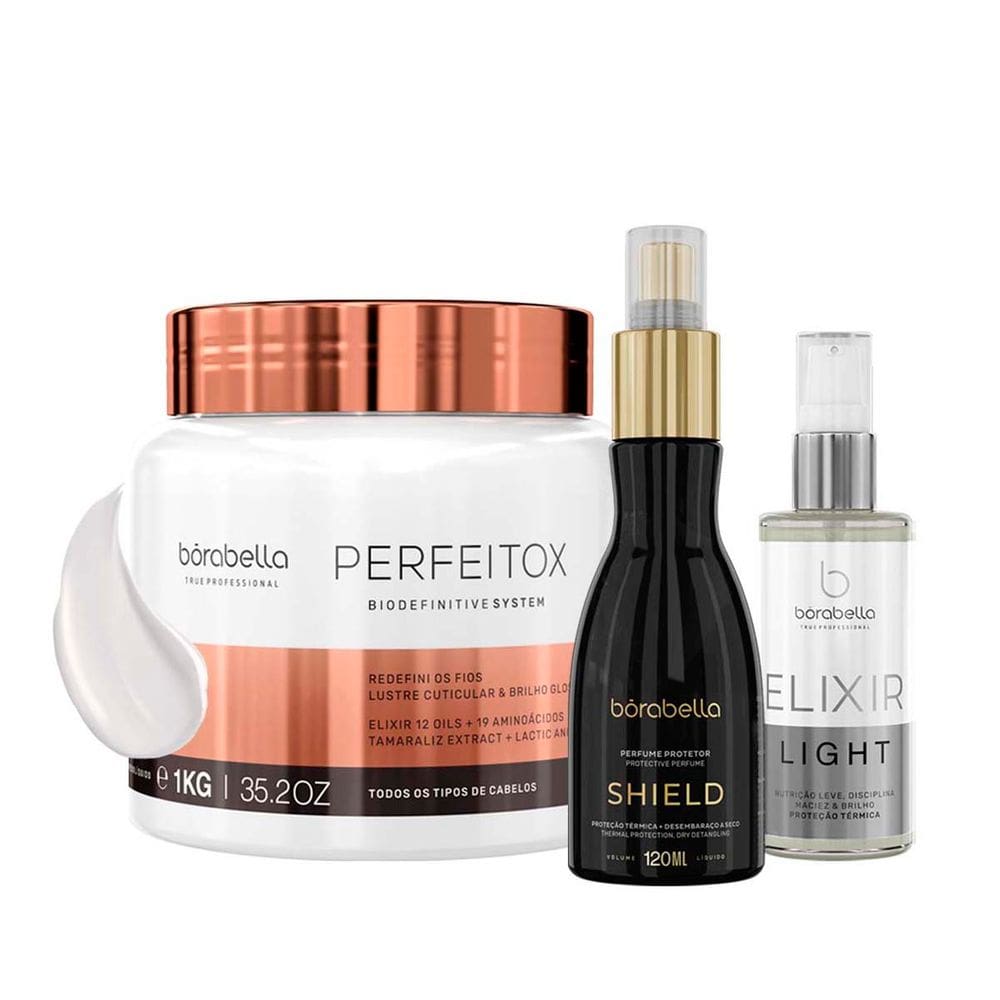 Kit Perfeitox, Shield e Óleo Capilar Elixir Light Borabella