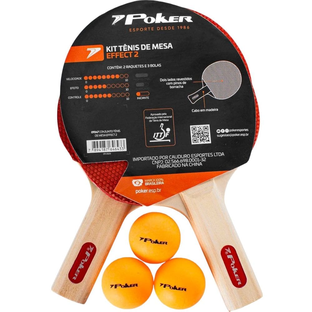 Conjunto Tênis De Mesa Esportivo Profissional Prático Portátil Treino Jogo Effect 2 Poker 09147