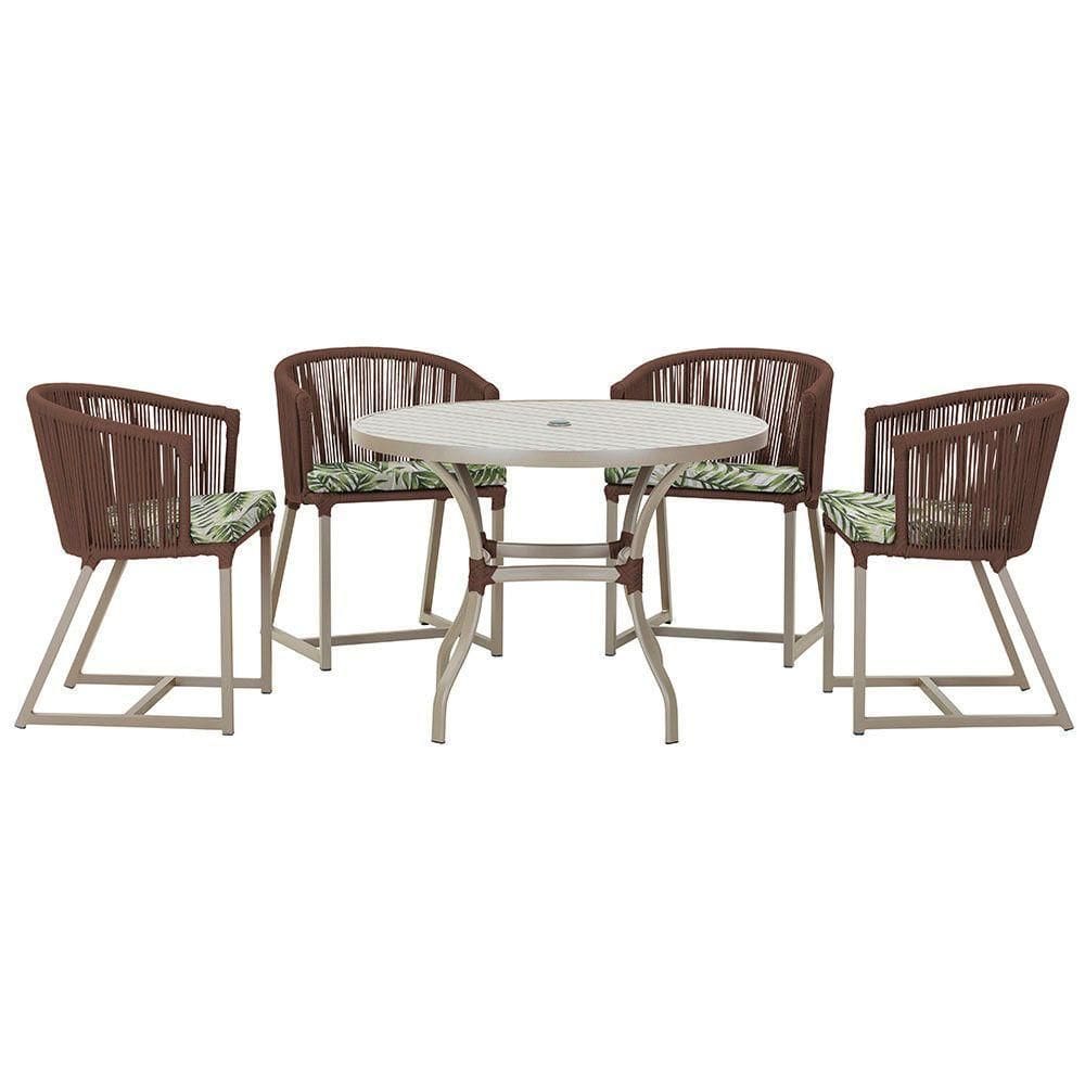Mesa Com 4 Cadeiras E Noronha Estofado 5 Trama autêntico Marrom