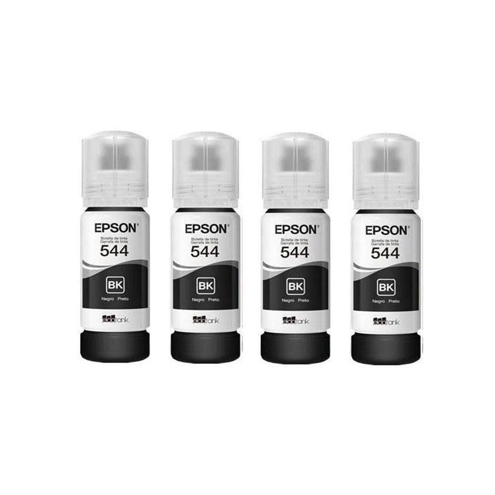 Kit 4 Tintas Epson 544 T544 Preto autêntico Para Impressora L-3110 L-3150 L-3250 - Refill
