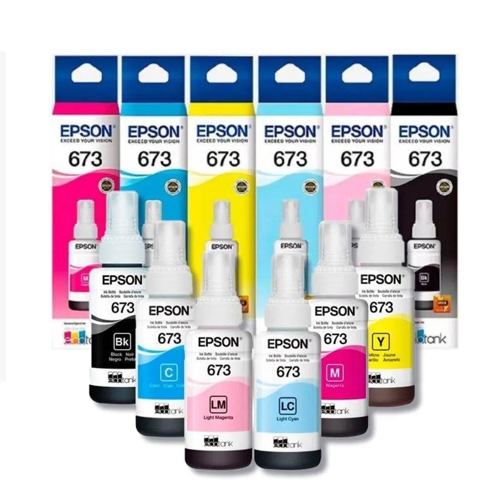 Kit 6 Cores Tinta Epson 673 T673 autêntico Para Impressora Ecotank L800 L805 L810 L850 L1800 6x70ml