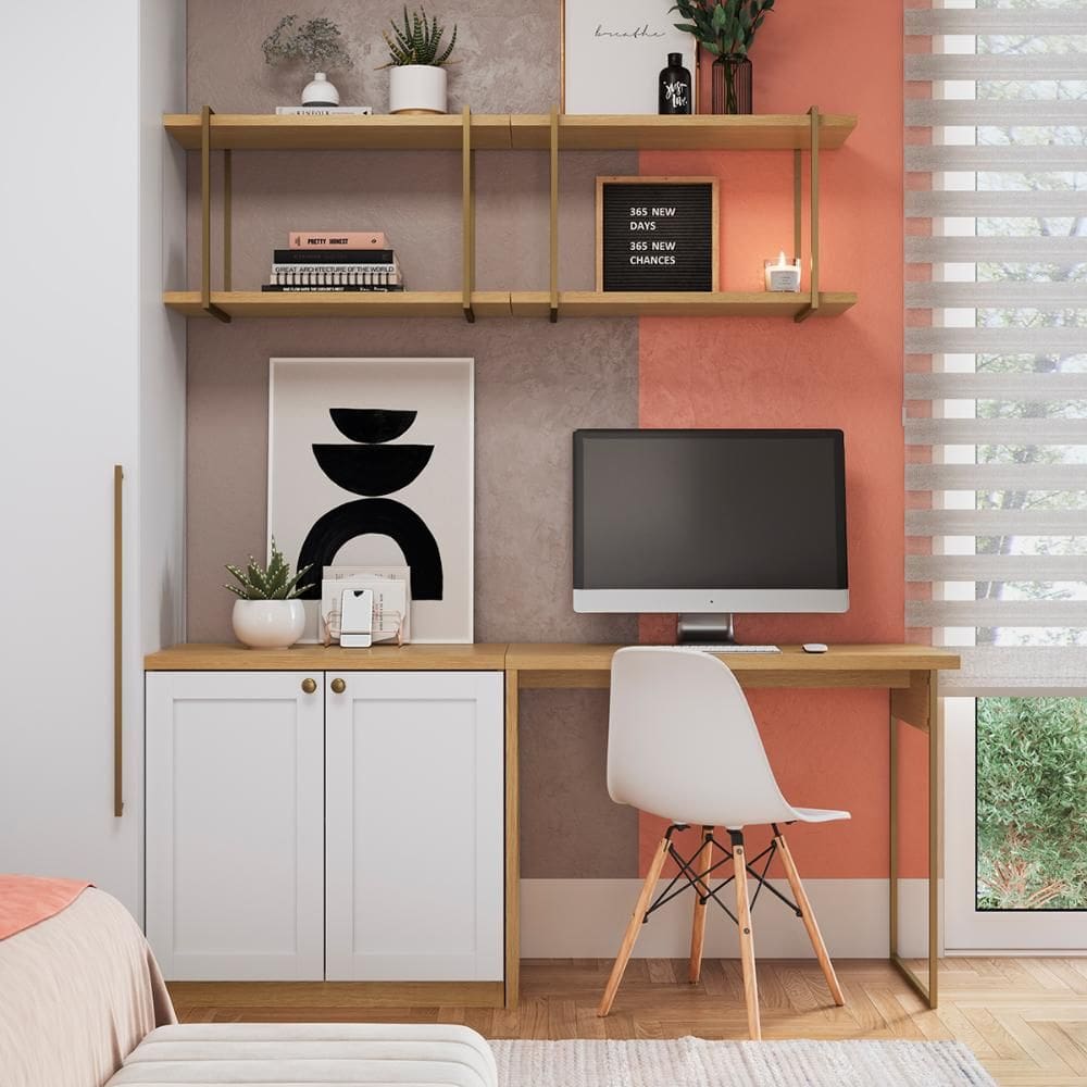 Mesa De Escritório Genialflex Kit Armário Prateleira Sav/bco