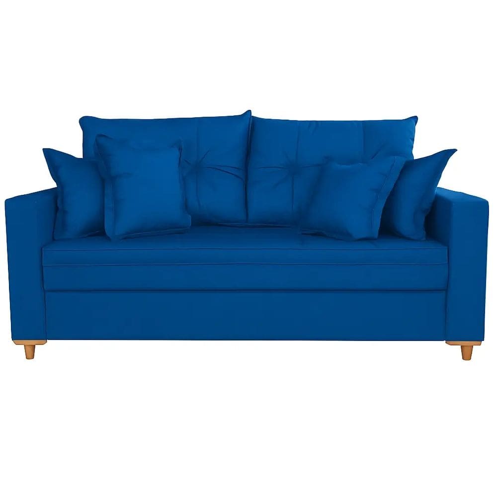 Sofá Vicam 05 com Almofadas Soltas 3 Lugares Tecido Linho 200cm Vicam Cor Azul