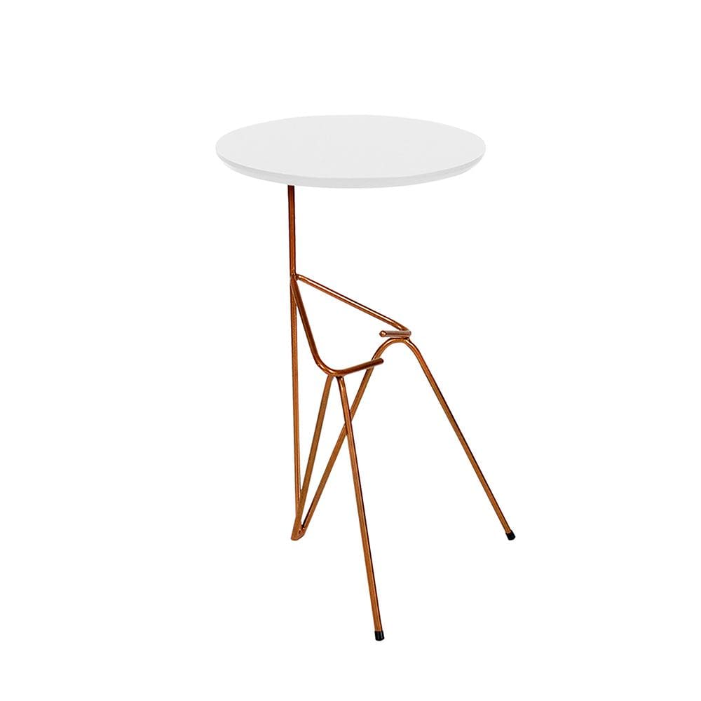 Mesa De Canto Lateral Mesinha Bambino Cobre - Branco