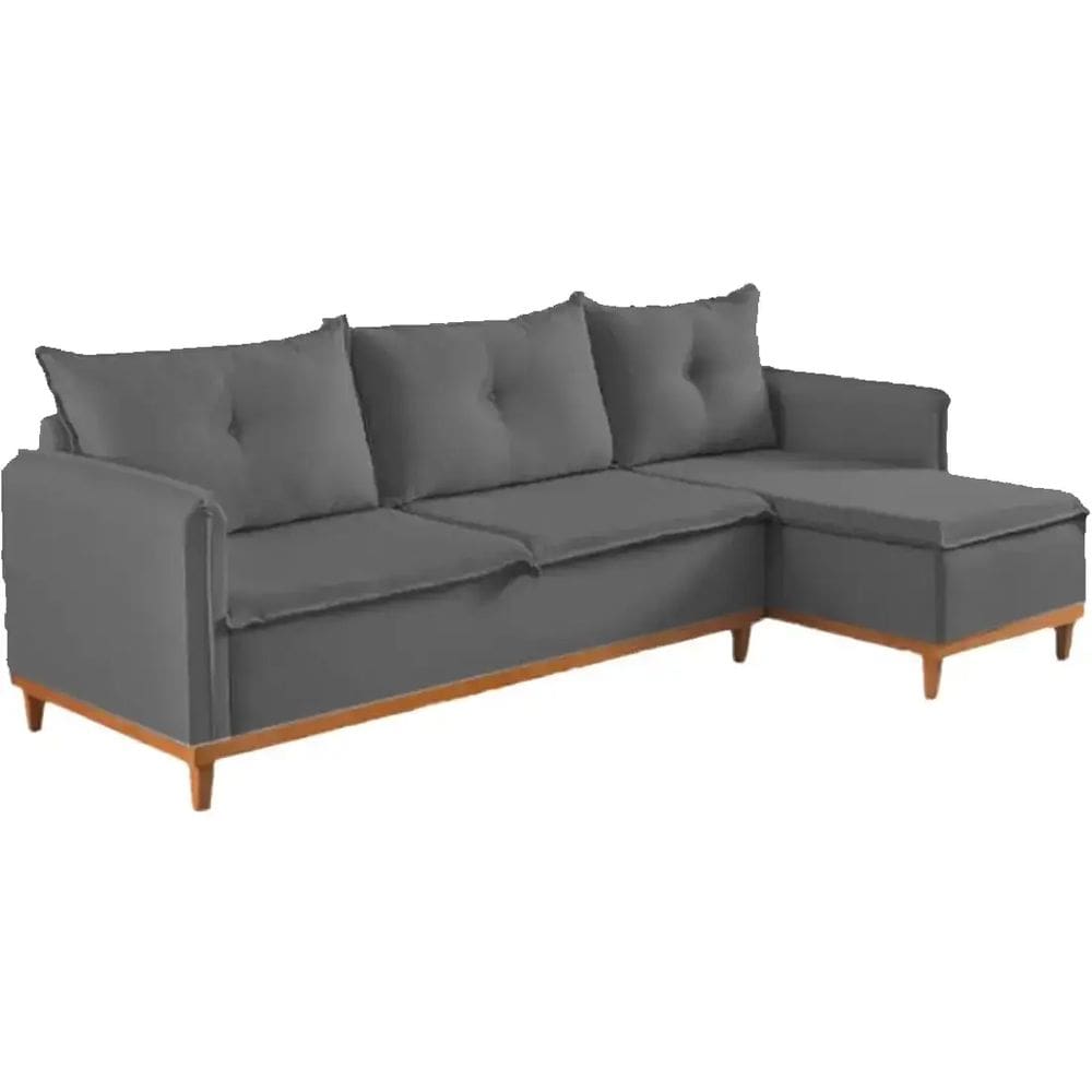 Sofá Orlando 4 Lugares com Chaise Tecido Linho 240cm Boareto Cor Grafite