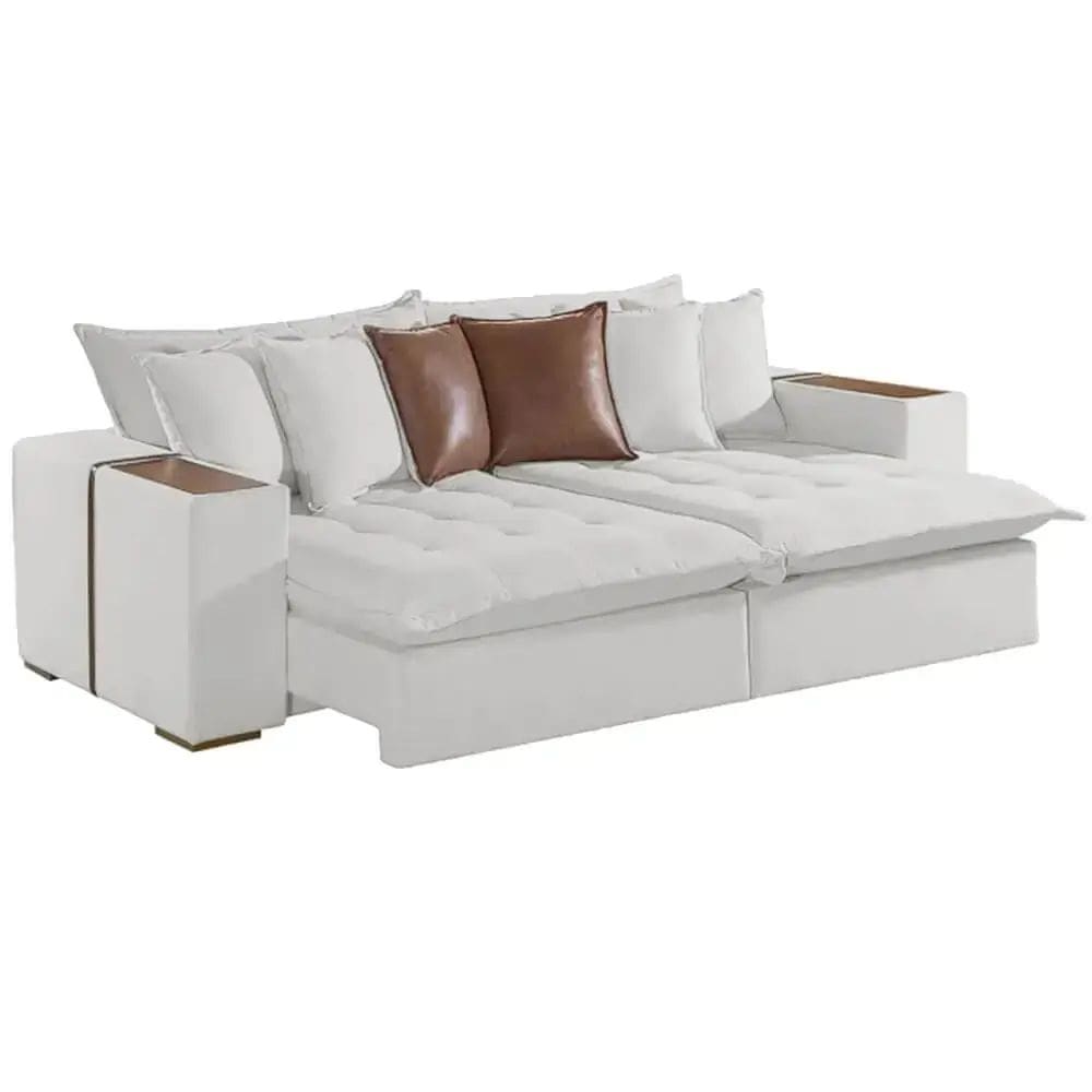 Sofá Cama Tebas 230cm 4 Lugares Retrátil e Reclinável Tecido Linho Innove Cor Cru