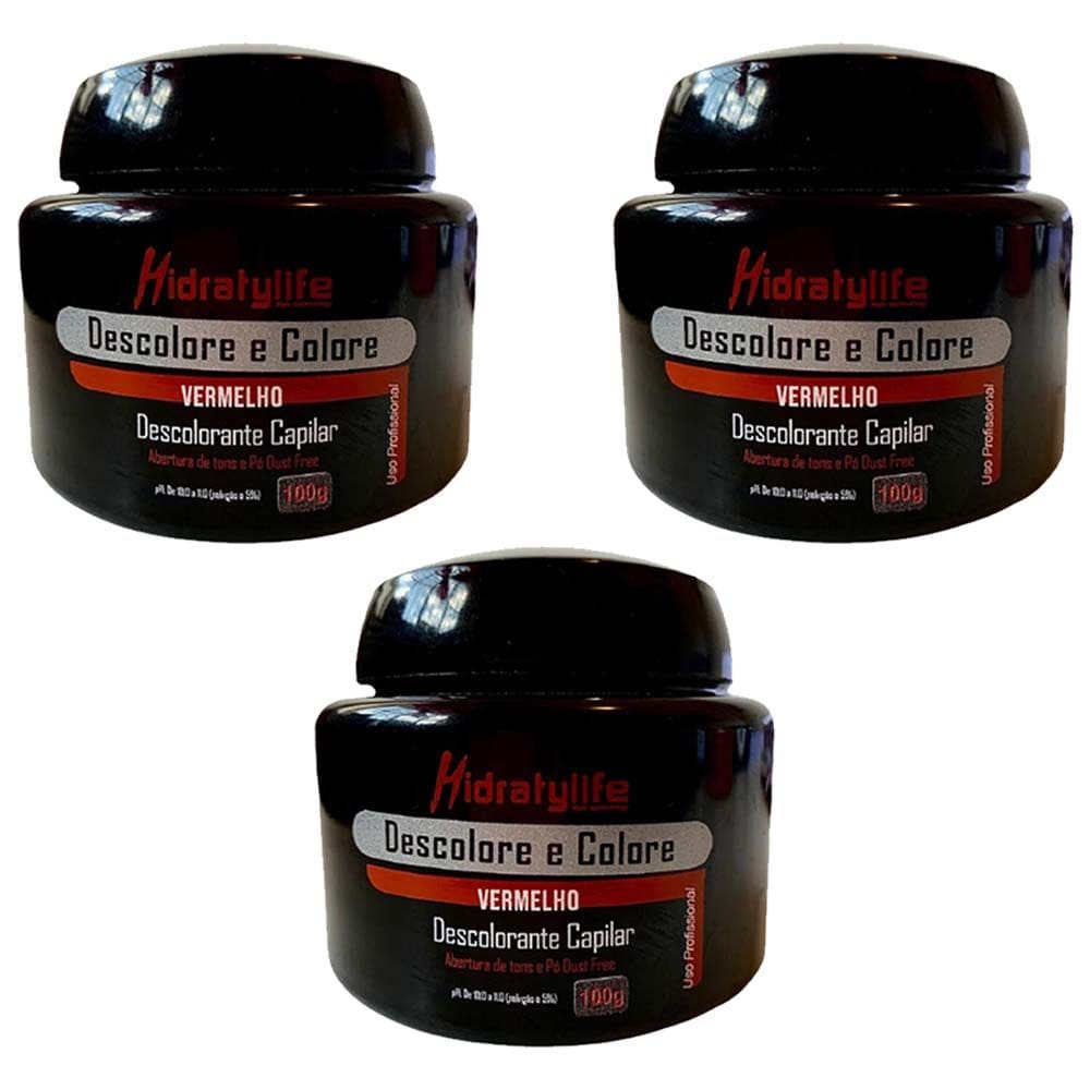 Kit 03 Pó Descolore e Colore Vermelho Mairibel/Hidraty 100g