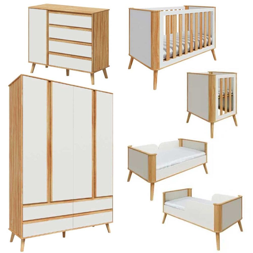 Kit Berço Multifuncional Guarda Roupa E Cômoda Quarto Bebê