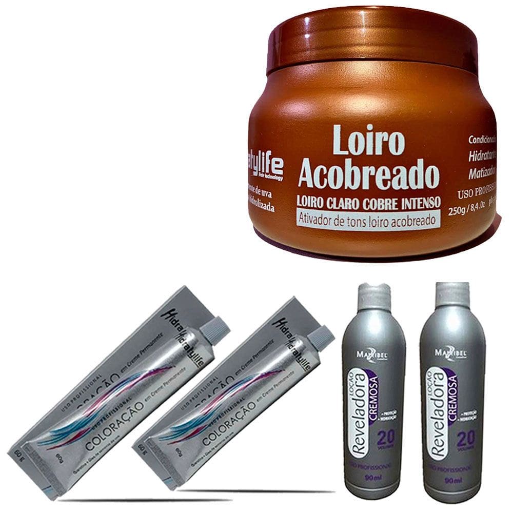 Kit Loiro Acob 1 Masc 250g 2 Tinta 6.4 e 2 OX 20Vol Mairibel
