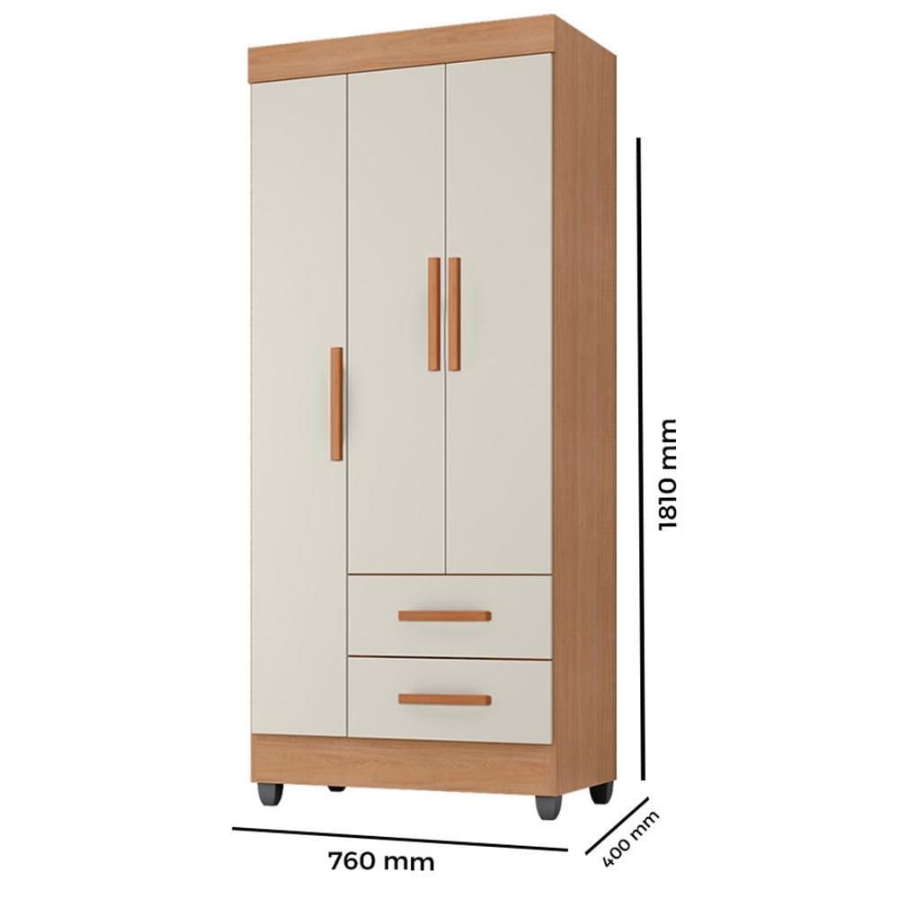 Guarda Roupa Solteiro Lite 3 Portas e 2 Gavetas | Extra