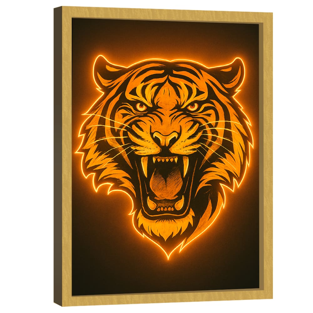 Quadro Decorativo Tigre Neon Amarelo