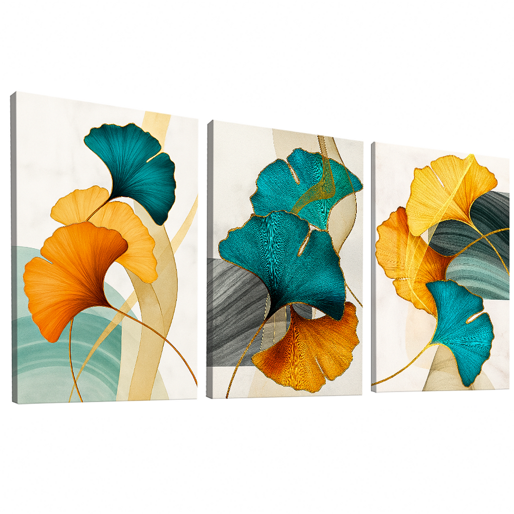 Quadro Decorativo Floral Azul Verde e Dourado