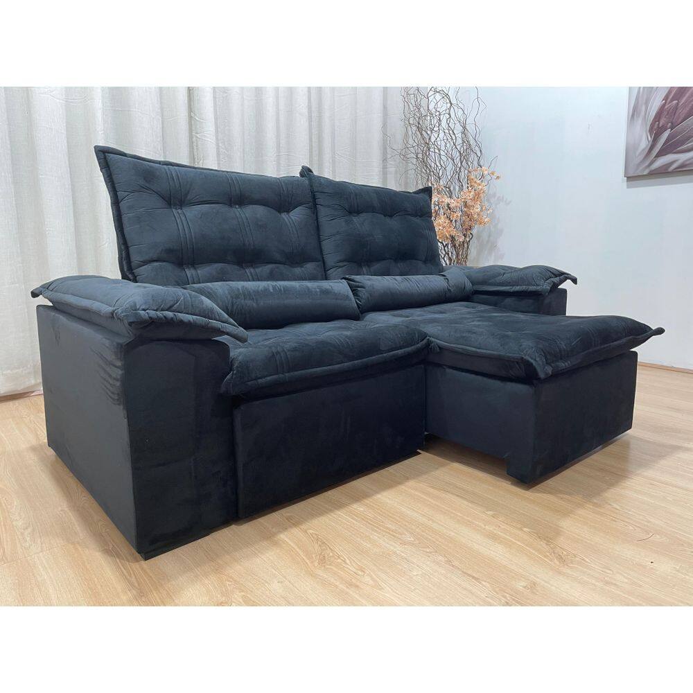 Sofá Retrátil Reclinável 2,00 m Preto 504 Tijuca Plus