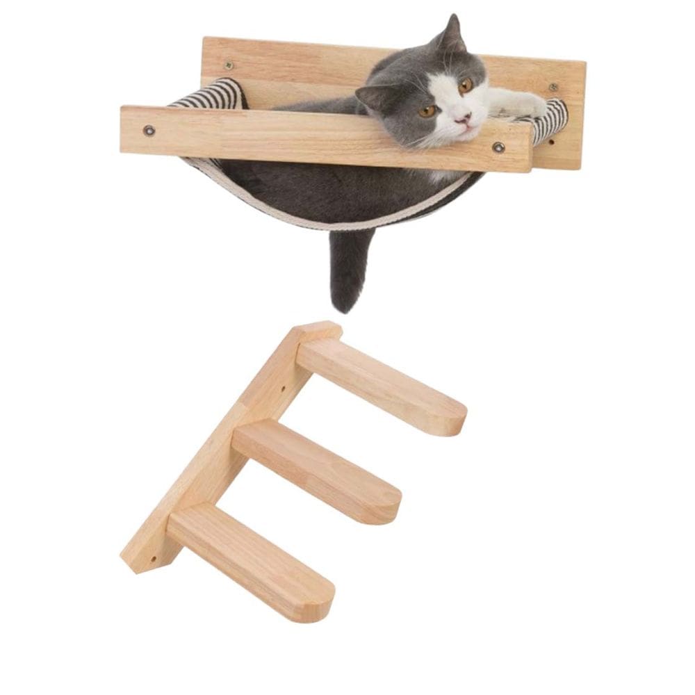Cama para gatos com escada e prateleira conjunto completo Madeira maciça