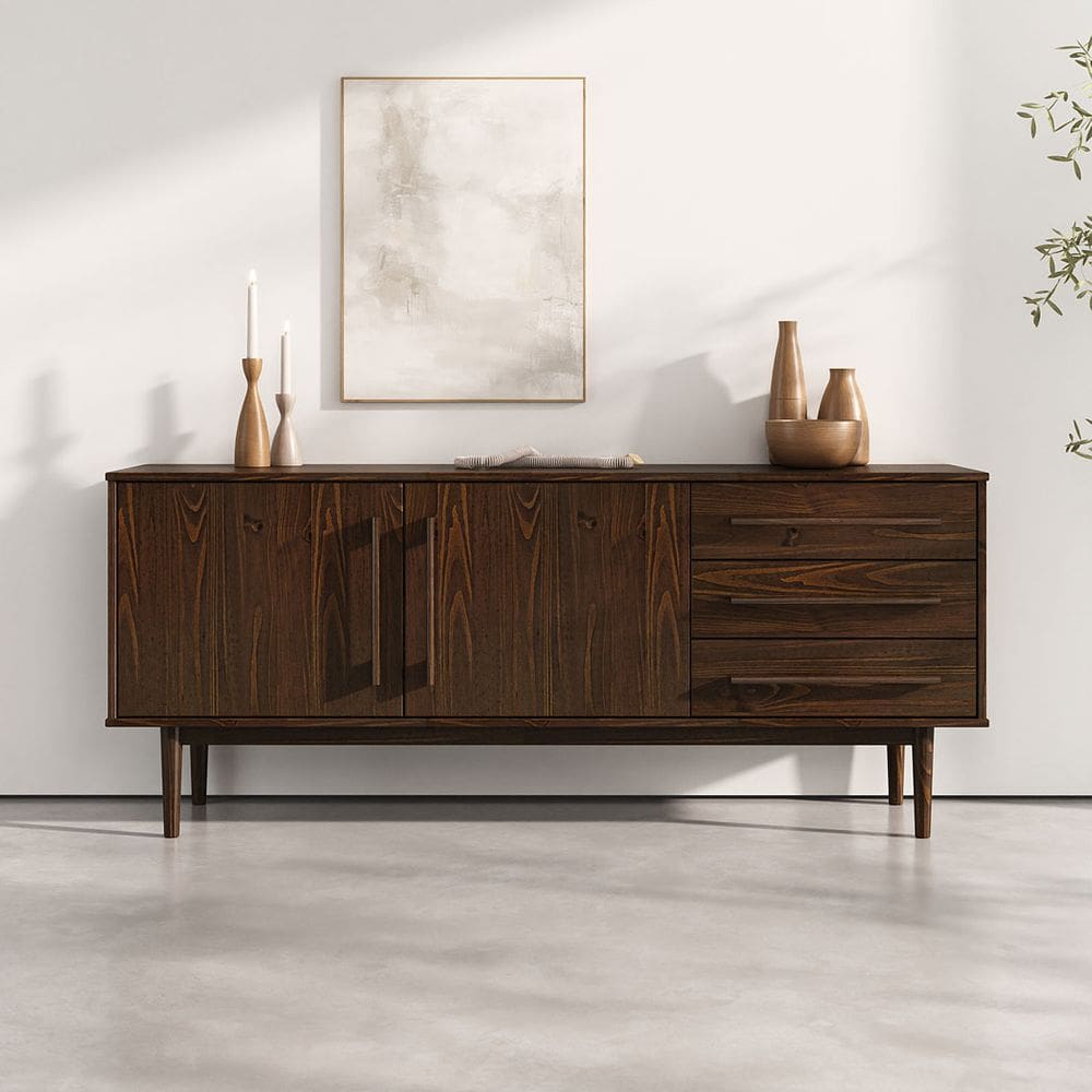 Armário Buffet Aparador Minimalista 2 Portas 3 Gav Cor Imbuia TECCA