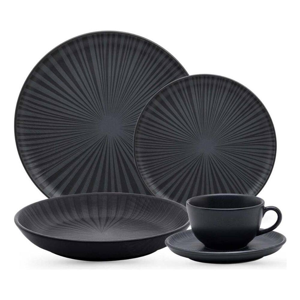 Aparelho de Jantar e Chá 20 Peças Flat Ônixn Oxford Porcelanas