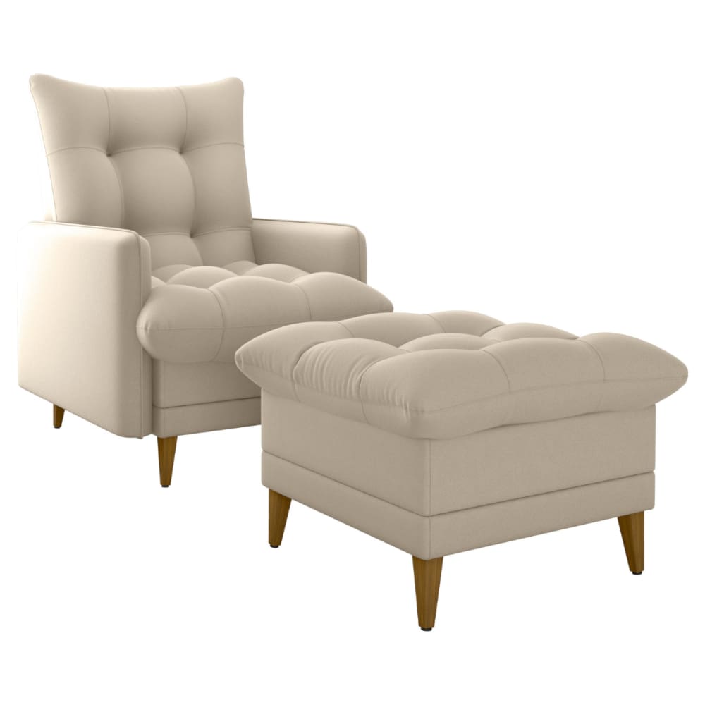 Poltrona De Amamentaçao E Puff Montreal Veludo Light Bege Milani Store