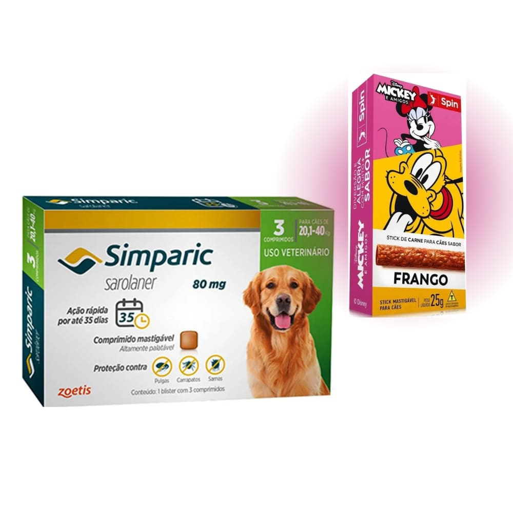 Simparic Antipulgas E Carrapatos Cães 20,1 A 40Kg C/3 Comprimidos + Surpresa