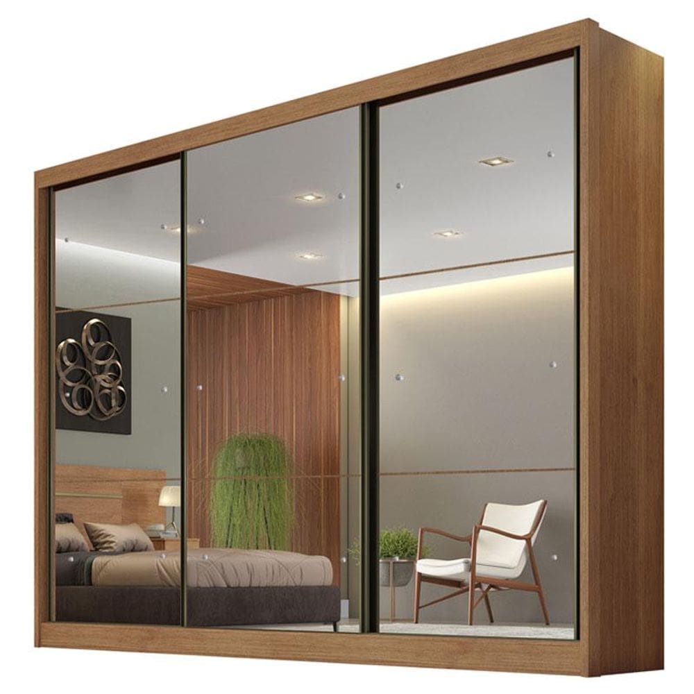 Guarda Roupa Casal Atlanta 3 Portas 4 Gavetas Cumaru 23 com Espelho - Novo Horizonte