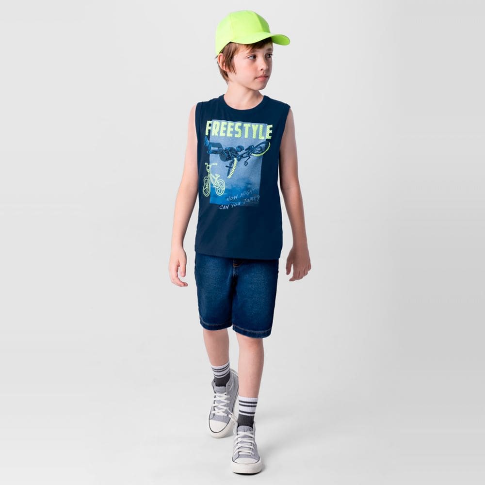 Regata Infantil Menino em Malha - Azul - Brandili