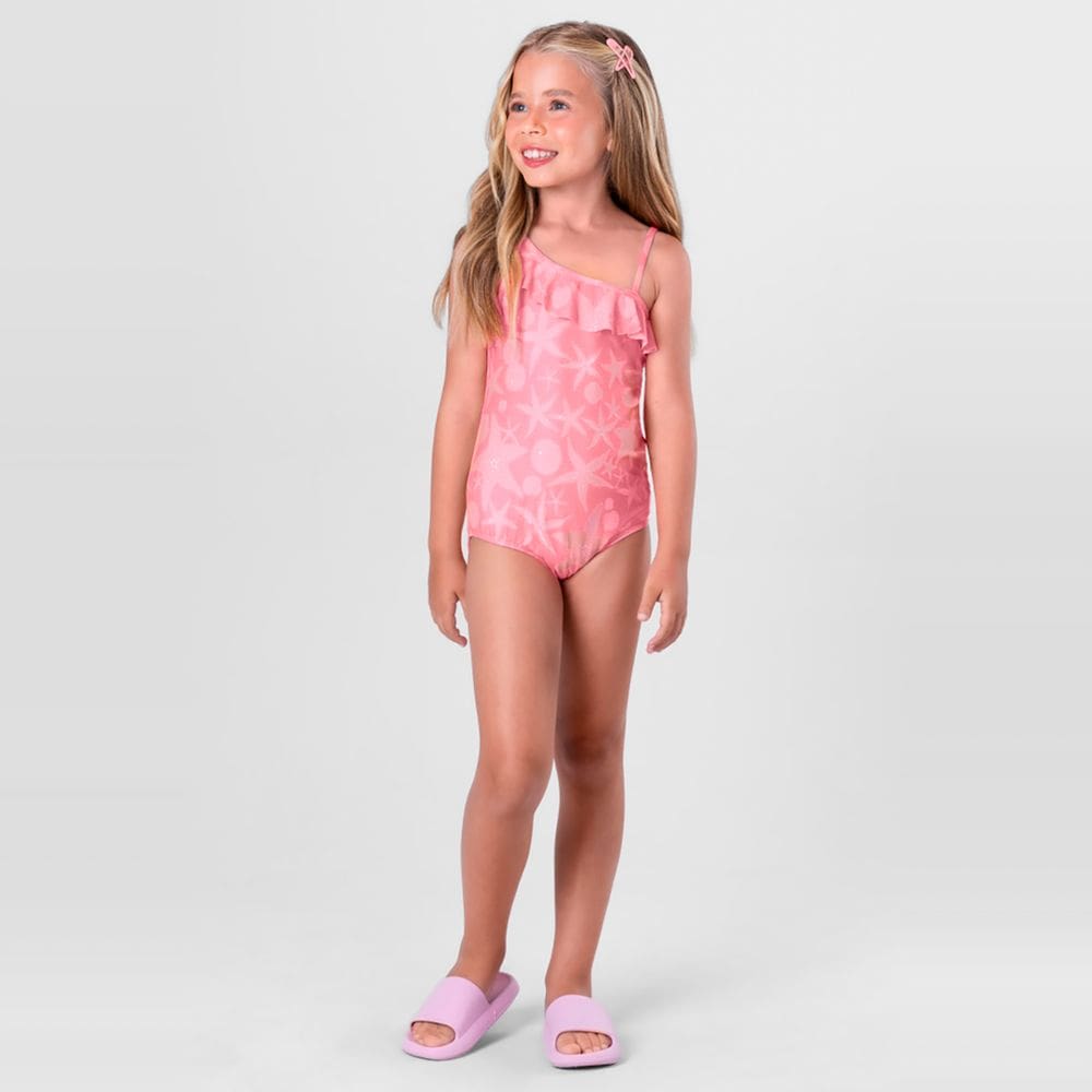 Maiô Infantil Menina Com Proteção Uv Rosa Brandili