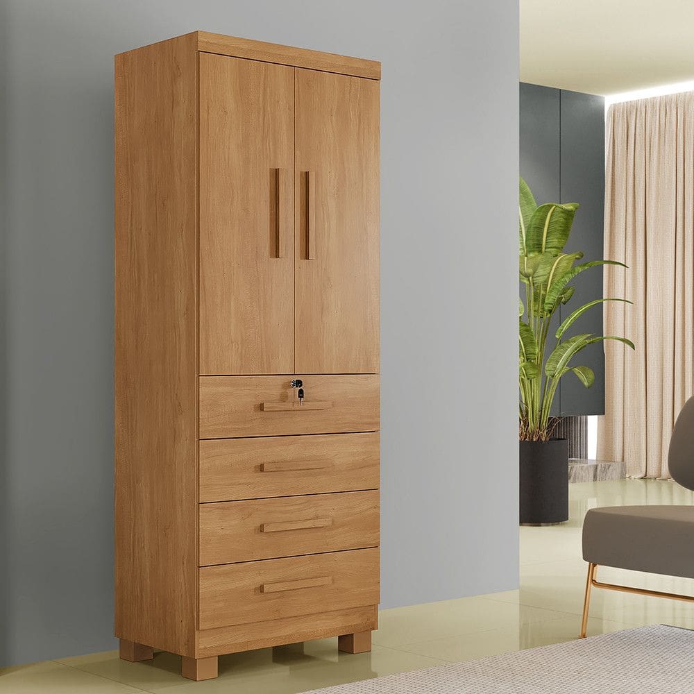 Guarda Roupa Solteiro 2 Portas 4 Gavetas com Pés New Maia Benetil