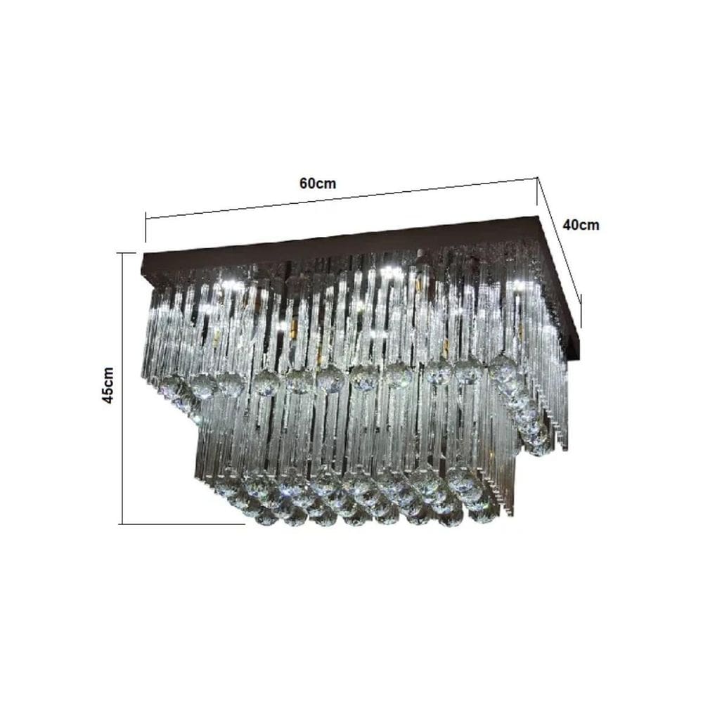 Lustre Cristal Retangular Led 6500K Bivolt Cor Prata Mod.