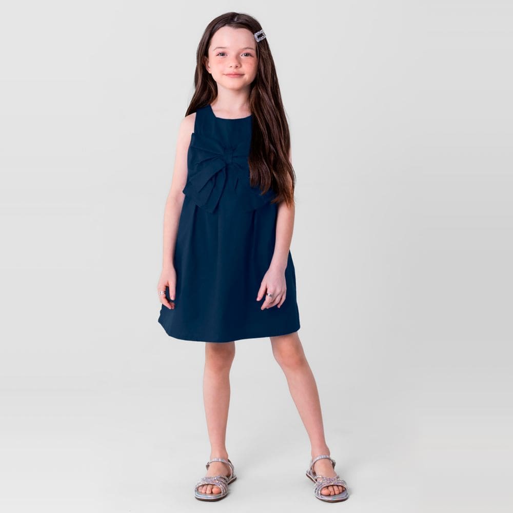 Vestido Infantil Menina em Tricoline Comfort Azul Mundi