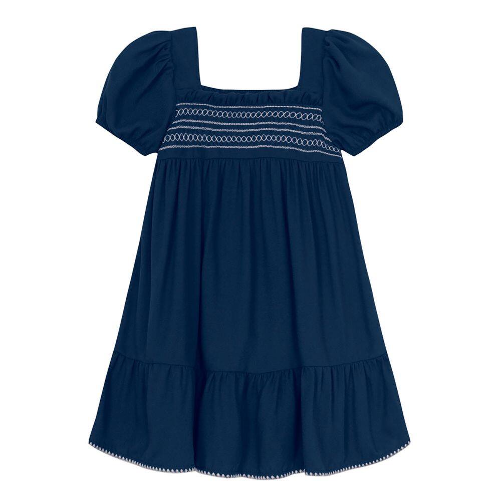Vestido Infantil Menina Detalhado Azul Mundi