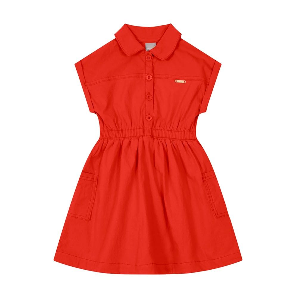 Vestido Infantil Menina em Tricoline Comfort - Marrom - Mundi
