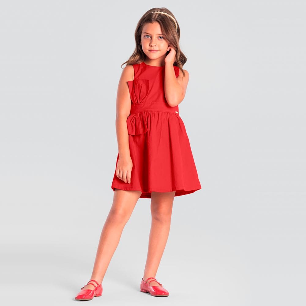 Vestido Infantil Menina Com Maxi Laço Vermelho Mundi