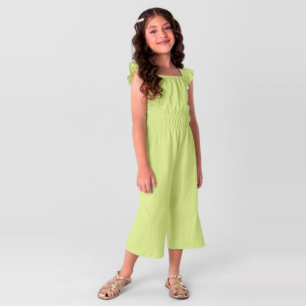 Macacão Infantil Menina em Malha Verde - Mundi