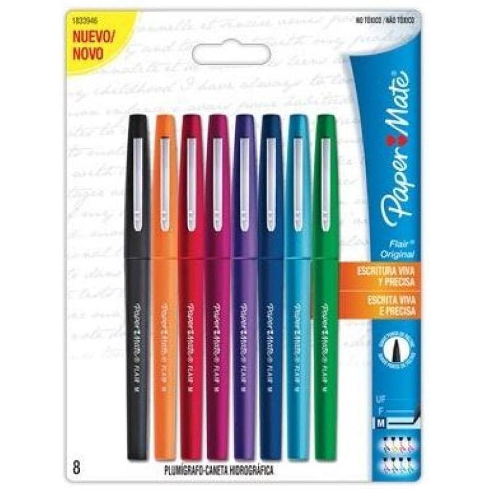 Caneta hidrográfica 08 cores média Flair